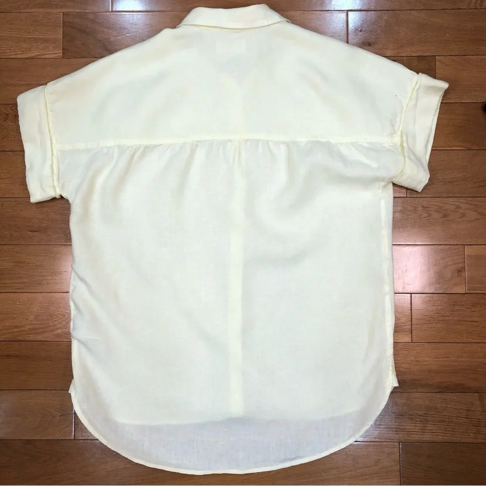 J. Crew 100% Irish Linen Light Yellow Relaxed Button-Up Short Sleeve Shirt Sz S - Picture 5 of 10